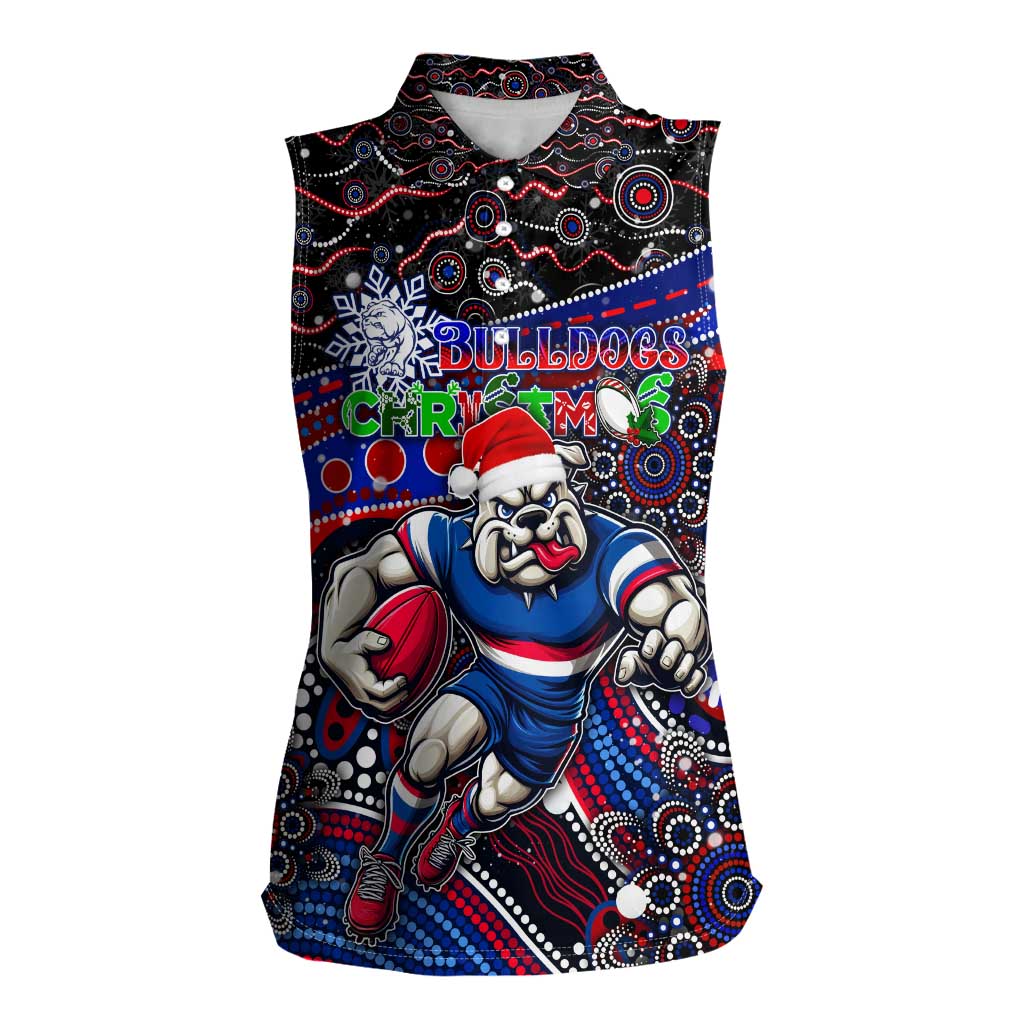 Merry Christmas AFL Bulldogs Women Sleeveless Polo Shirt Aboriginal Santa Football Mascot