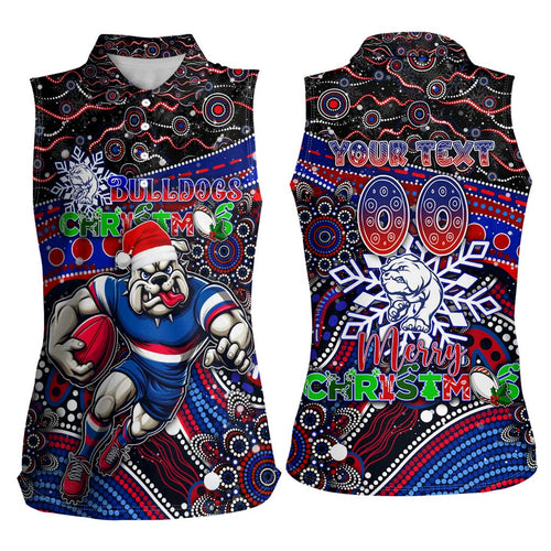 Merry Christmas AFL Bulldogs Women Sleeveless Polo Shirt Aboriginal Santa Football Mascot