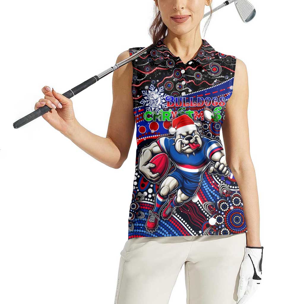 Merry Christmas AFL Bulldogs Women Sleeveless Polo Shirt Aboriginal Santa Football Mascot
