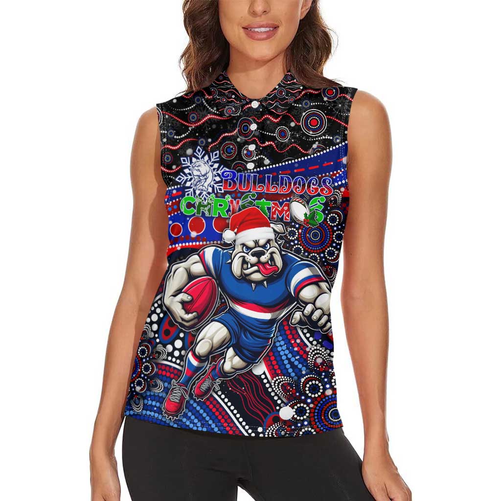 Merry Christmas AFL Bulldogs Women Sleeveless Polo Shirt Aboriginal Santa Football Mascot