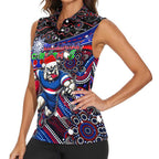 Merry Christmas AFL Bulldogs Women Sleeveless Polo Shirt Aboriginal Santa Football Mascot