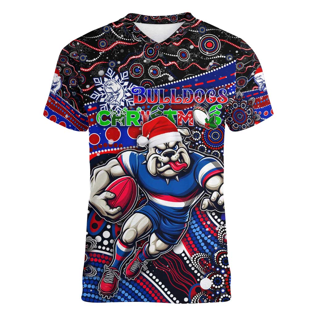 Merry Christmas AFL Bulldogs Women V-Neck T-Shirt Aboriginal Santa Football Mascot