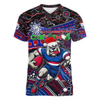 Merry Christmas AFL Bulldogs Women V-Neck T-Shirt Aboriginal Santa Football Mascot