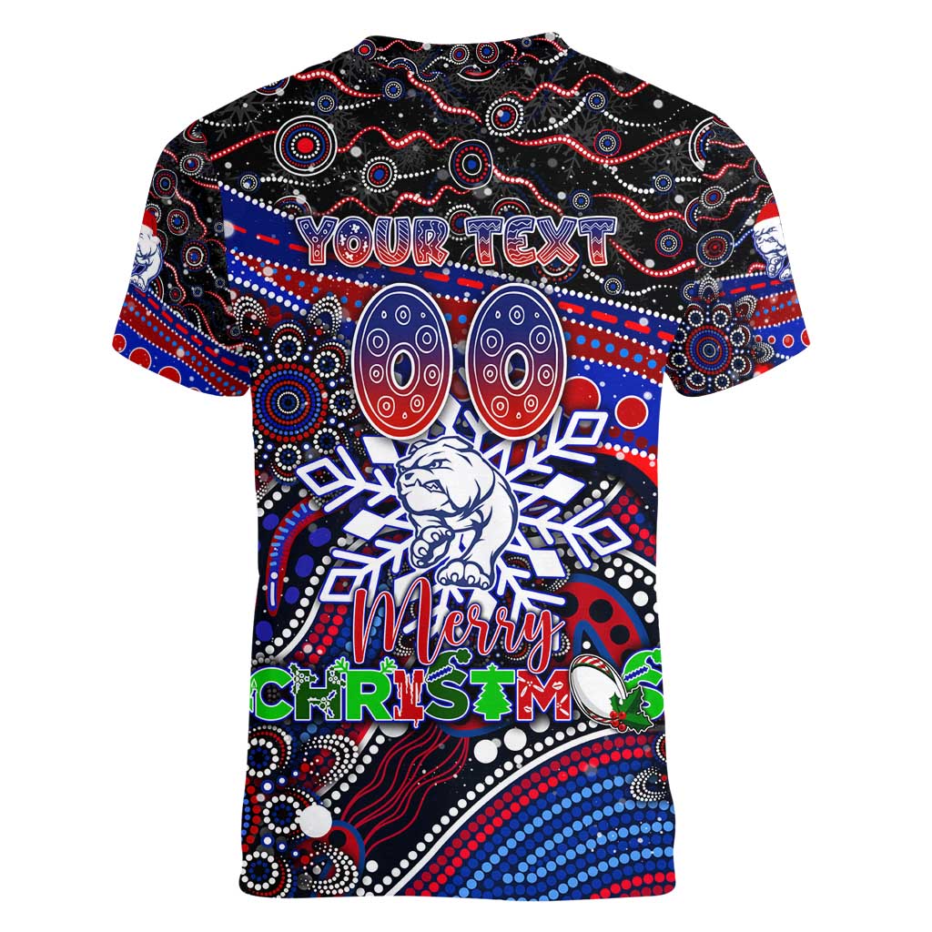 Merry Christmas AFL Bulldogs Women V-Neck T-Shirt Aboriginal Santa Football Mascot