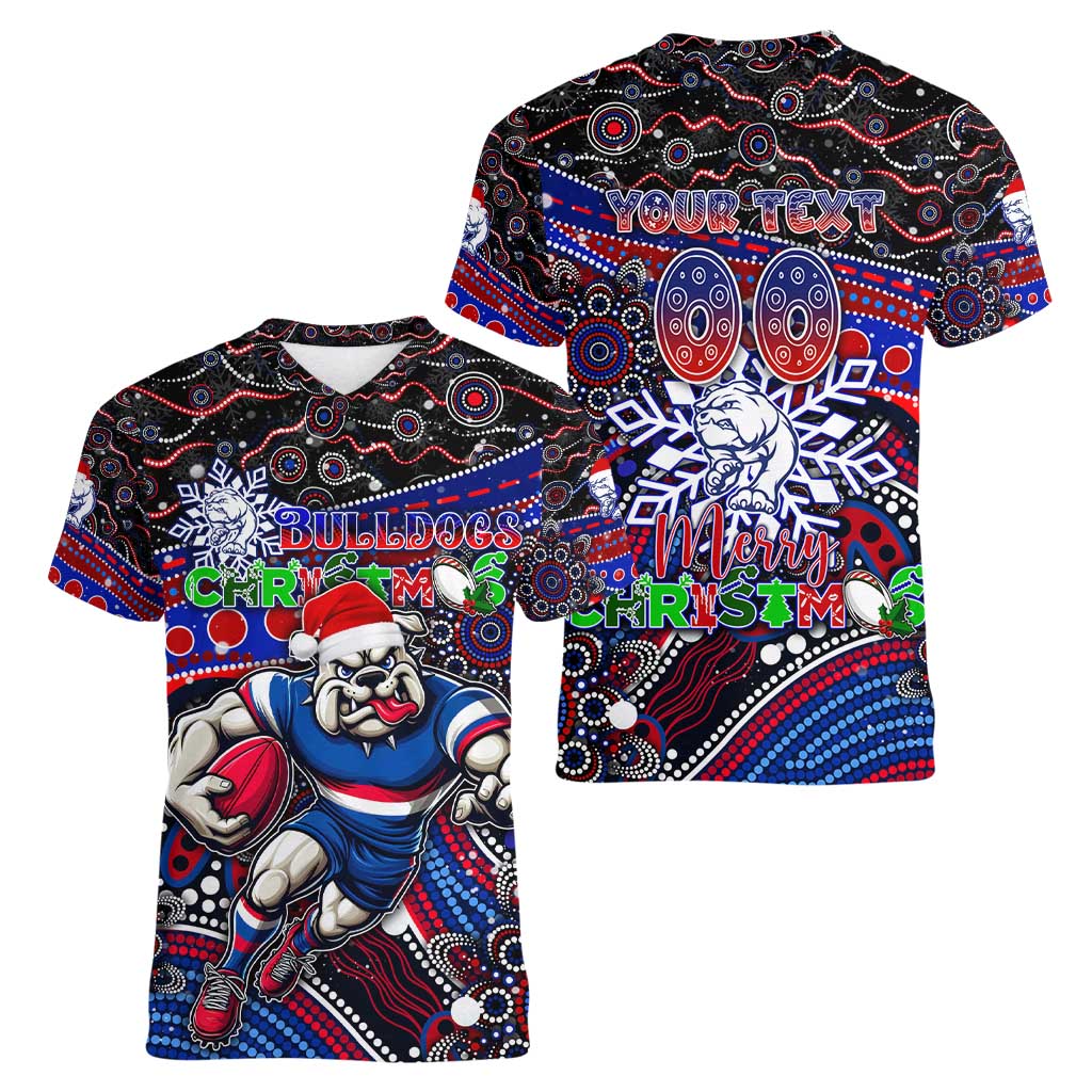 Merry Christmas AFL Bulldogs Women V-Neck T-Shirt Aboriginal Santa Football Mascot