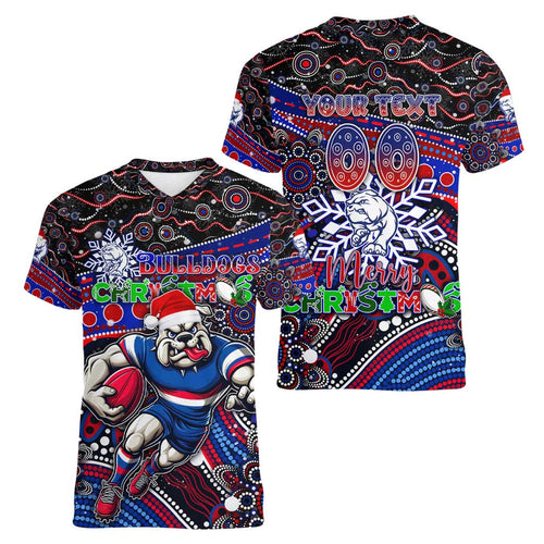 Merry Christmas AFL Bulldogs Women V-Neck T-Shirt Aboriginal Santa Football Mascot