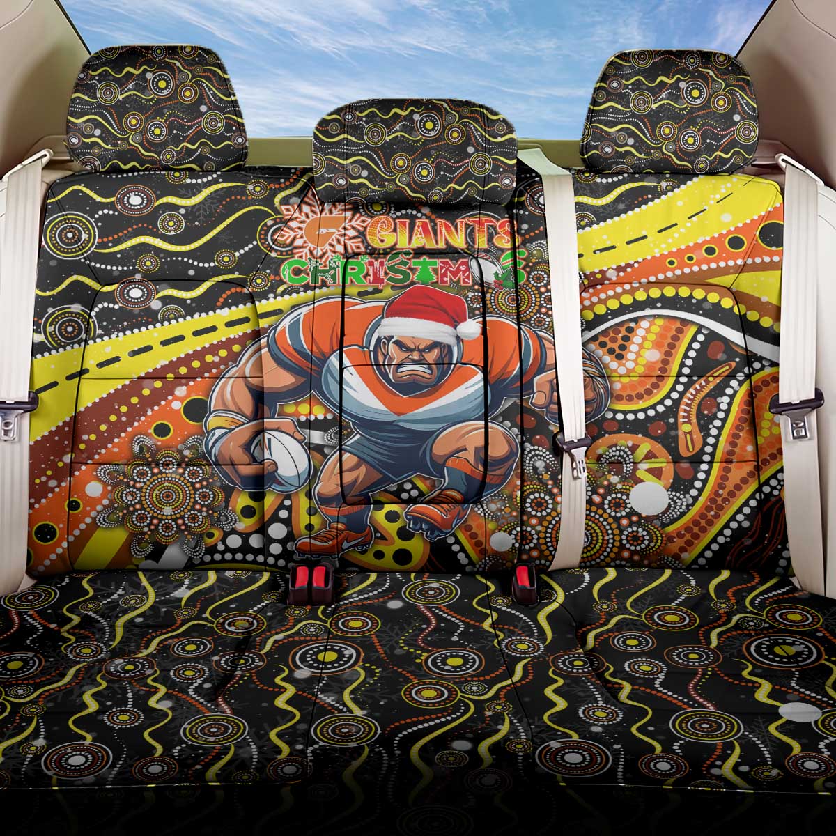 Merry Christmas AFL Giants Back Car Seat Cover Aboriginal Santa Football Mascot
