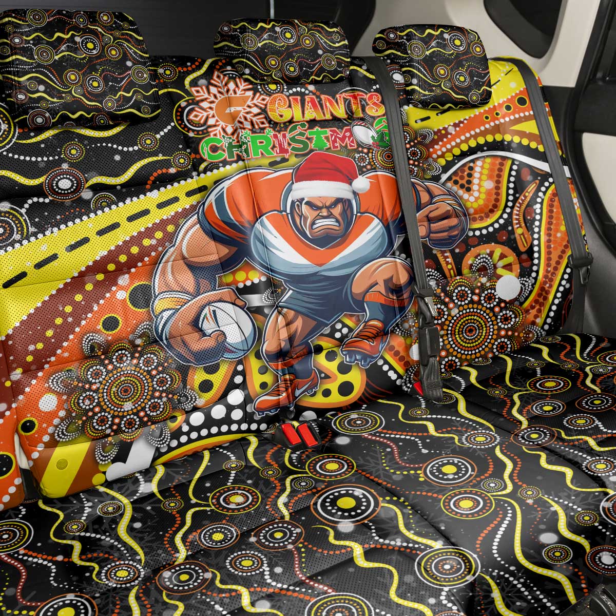 Merry Christmas AFL Giants Back Car Seat Cover Aboriginal Santa Football Mascot