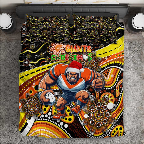 Merry Christmas AFL Giants Bedding Set Aboriginal Santa Football Mascot