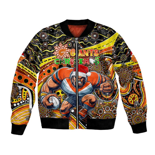 Merry Christmas AFL Giants Bomber Jacket Aboriginal Santa Football Mascot