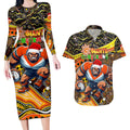 Merry Christmas AFL Giants Couples Matching Long Sleeve Bodycon Dress and Hawaiian Shirt Aboriginal Santa Football Mascot