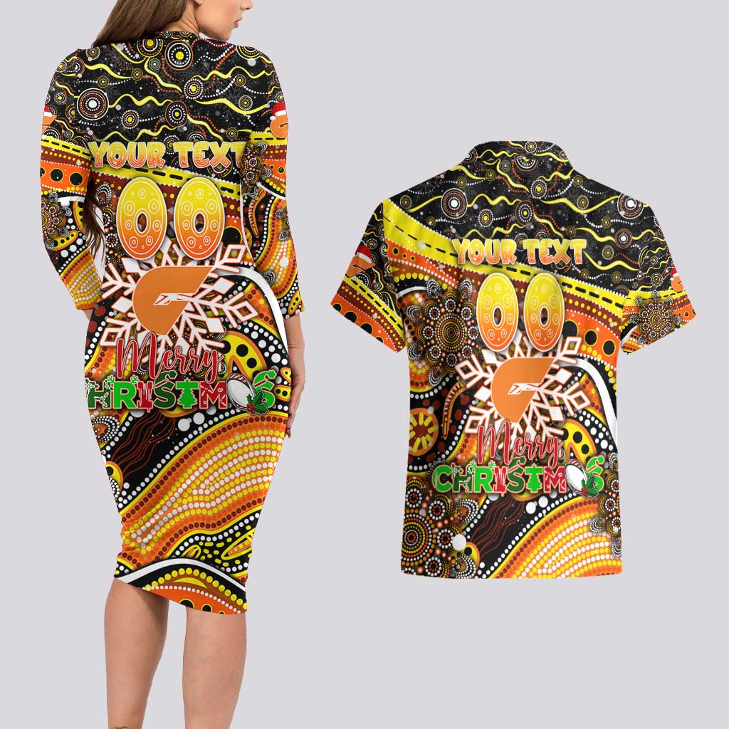 Merry Christmas AFL Giants Couples Matching Long Sleeve Bodycon Dress and Hawaiian Shirt Aboriginal Santa Football Mascot