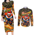 Merry Christmas AFL Giants Couples Matching Long Sleeve Bodycon Dress and Long Sleeve Button Shirt Aboriginal Santa Football Mascot