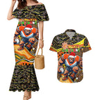 Merry Christmas AFL Giants Couples Matching Mermaid Dress and Hawaiian Shirt Aboriginal Santa Football Mascot