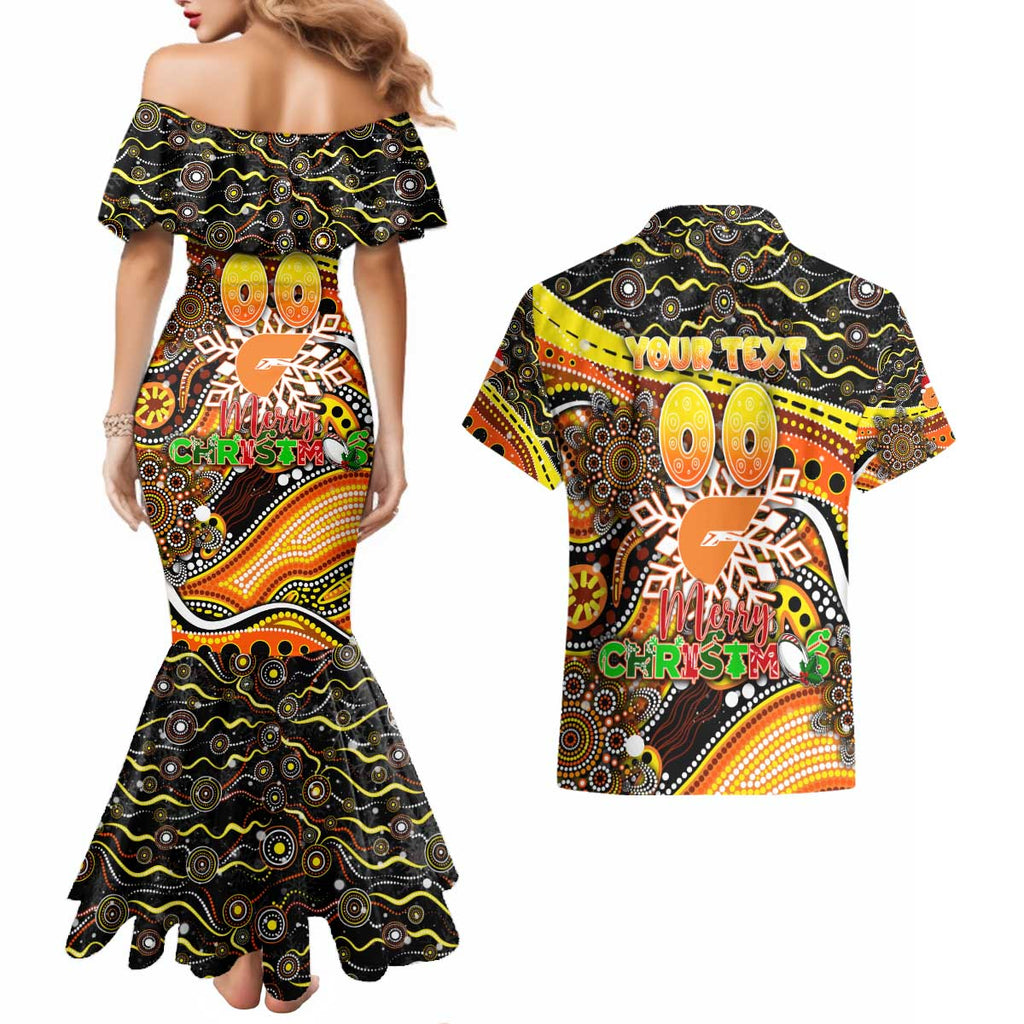 Merry Christmas AFL Giants Couples Matching Mermaid Dress and Hawaiian Shirt Aboriginal Santa Football Mascot