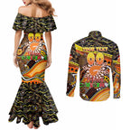 Merry Christmas AFL Giants Couples Matching Mermaid Dress and Long Sleeve Button Shirt Aboriginal Santa Football Mascot