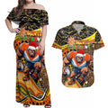 Merry Christmas AFL Giants Couples Matching Off Shoulder Maxi Dress and Hawaiian Shirt Aboriginal Santa Football Mascot
