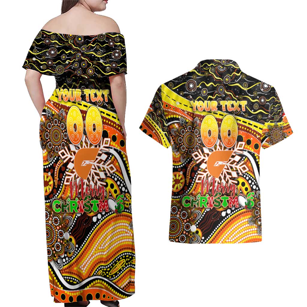 Merry Christmas AFL Giants Couples Matching Off Shoulder Maxi Dress and Hawaiian Shirt Aboriginal Santa Football Mascot