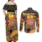 Merry Christmas AFL Giants Couples Matching Off Shoulder Maxi Dress and Long Sleeve Button Shirt Aboriginal Santa Football Mascot