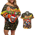 Merry Christmas AFL Giants Couples Matching Off Shoulder Short Dress and Hawaiian Shirt Aboriginal Santa Football Mascot