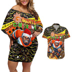 Merry Christmas AFL Giants Couples Matching Off Shoulder Short Dress and Hawaiian Shirt Aboriginal Santa Football Mascot
