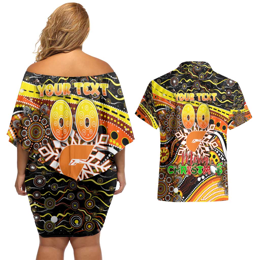Merry Christmas AFL Giants Couples Matching Off Shoulder Short Dress and Hawaiian Shirt Aboriginal Santa Football Mascot