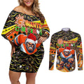 Merry Christmas AFL Giants Couples Matching Off Shoulder Short Dress and Long Sleeve Button Shirt Aboriginal Santa Football Mascot