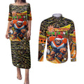 Merry Christmas AFL Giants Couples Matching Puletasi and Long Sleeve Button Shirt Aboriginal Santa Football Mascot