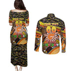 Merry Christmas AFL Giants Couples Matching Puletasi and Long Sleeve Button Shirt Aboriginal Santa Football Mascot