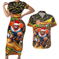 Merry Christmas AFL Giants Couples Matching Short Sleeve Bodycon Dress and Hawaiian Shirt Aboriginal Santa Football Mascot