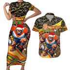 Merry Christmas AFL Giants Couples Matching Short Sleeve Bodycon Dress and Hawaiian Shirt Aboriginal Santa Football Mascot