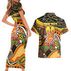 Merry Christmas AFL Giants Couples Matching Short Sleeve Bodycon Dress and Hawaiian Shirt Aboriginal Santa Football Mascot