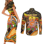 Merry Christmas AFL Giants Couples Matching Short Sleeve Bodycon Dress and Long Sleeve Button Shirt Aboriginal Santa Football Mascot