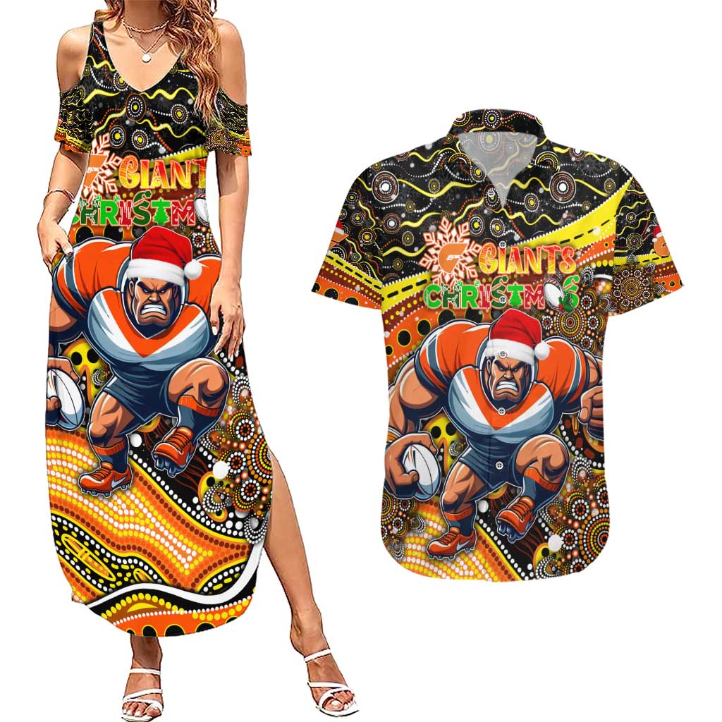 Merry Christmas AFL Giants Couples Matching Summer Maxi Dress and Hawaiian Shirt Aboriginal Santa Football Mascot