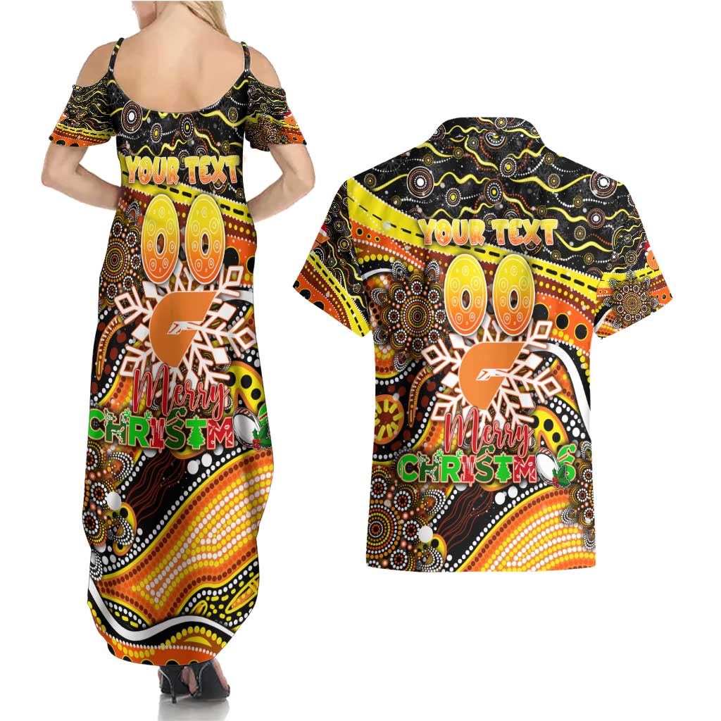 Merry Christmas AFL Giants Couples Matching Summer Maxi Dress and Hawaiian Shirt Aboriginal Santa Football Mascot