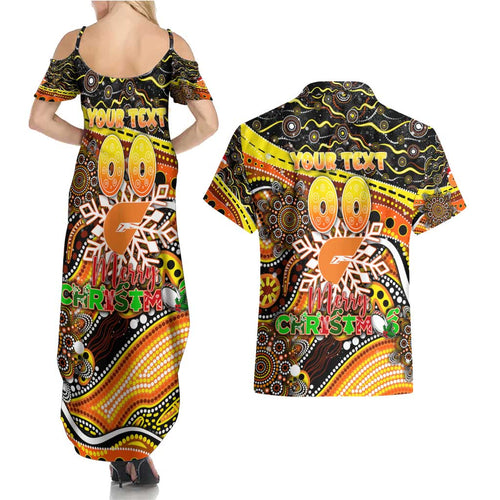 Merry Christmas AFL Giants Couples Matching Summer Maxi Dress and Hawaiian Shirt Aboriginal Santa Football Mascot