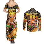 Merry Christmas AFL Giants Couples Matching Summer Maxi Dress and Long Sleeve Button Shirt Aboriginal Santa Football Mascot