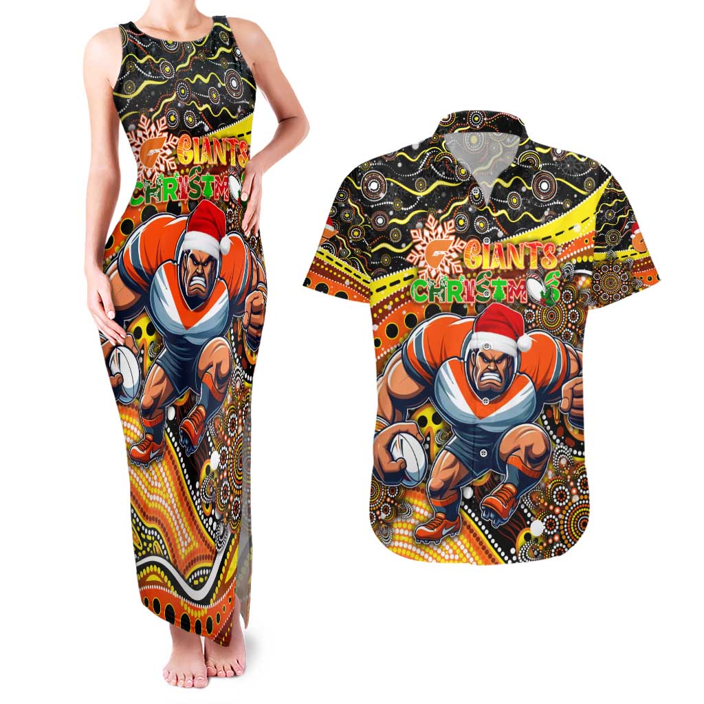 Merry Christmas AFL Giants Couples Matching Tank Maxi Dress and Hawaiian Shirt Aboriginal Santa Football Mascot