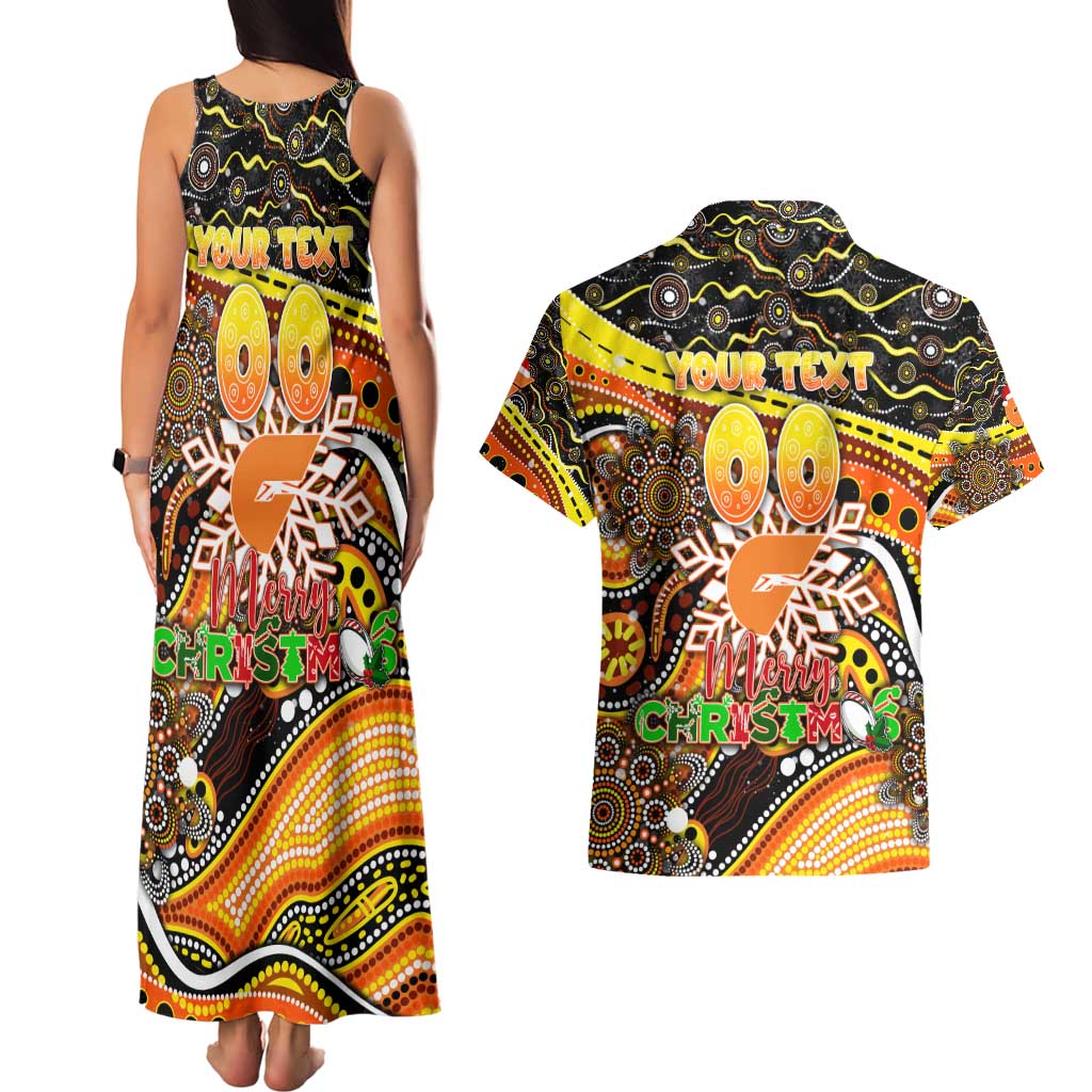 Merry Christmas AFL Giants Couples Matching Tank Maxi Dress and Hawaiian Shirt Aboriginal Santa Football Mascot