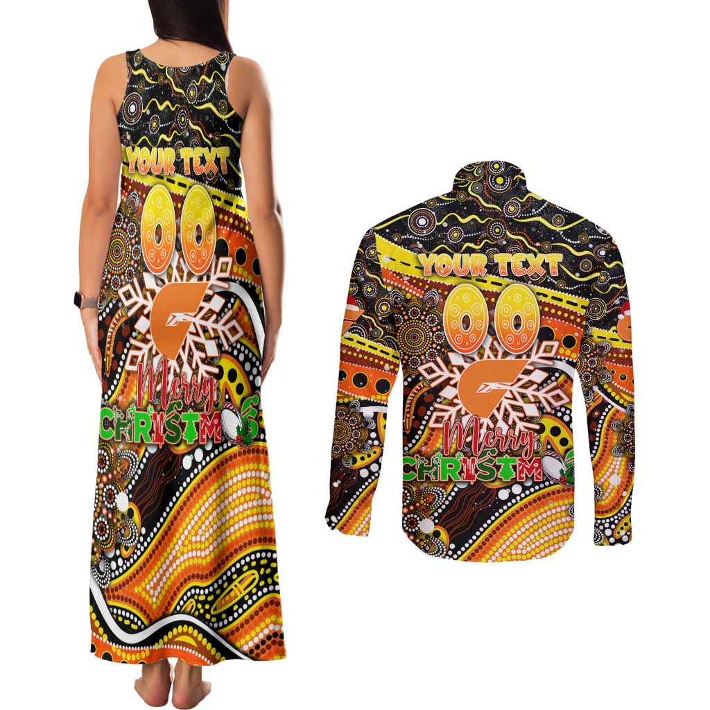 Merry Christmas AFL Giants Couples Matching Tank Maxi Dress and Long Sleeve Button Shirt Aboriginal Santa Football Mascot