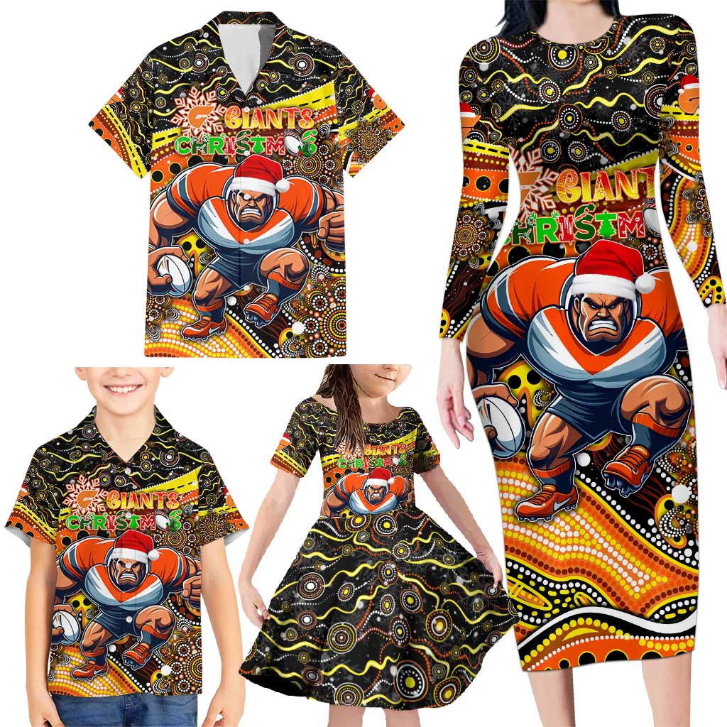 Merry Christmas AFL Giants Family Matching Long Sleeve Bodycon Dress and Hawaiian Shirt Aboriginal Santa Football Mascot