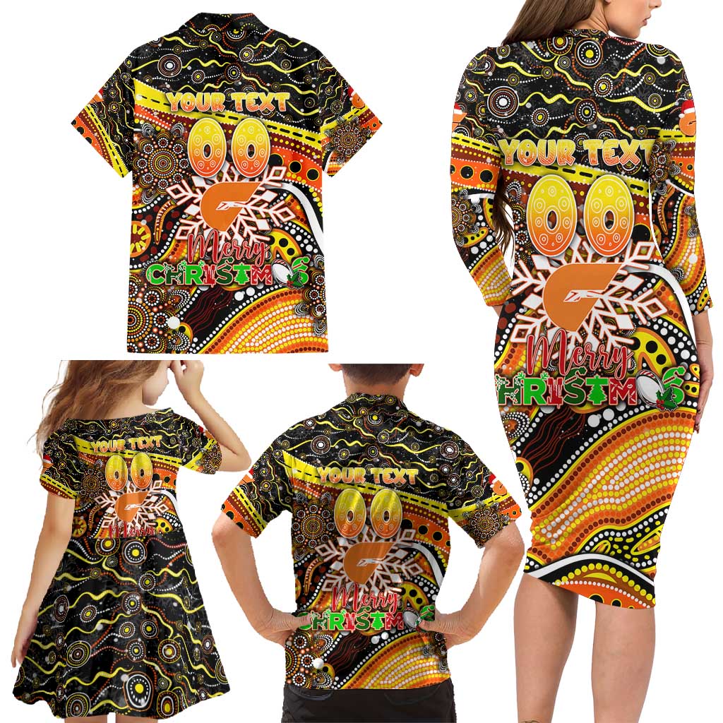 Merry Christmas AFL Giants Family Matching Long Sleeve Bodycon Dress and Hawaiian Shirt Aboriginal Santa Football Mascot