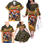 Merry Christmas AFL Giants Family Matching Off The Shoulder Long Sleeve Dress and Hawaiian Shirt Aboriginal Santa Football Mascot