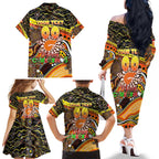Merry Christmas AFL Giants Family Matching Off The Shoulder Long Sleeve Dress and Hawaiian Shirt Aboriginal Santa Football Mascot