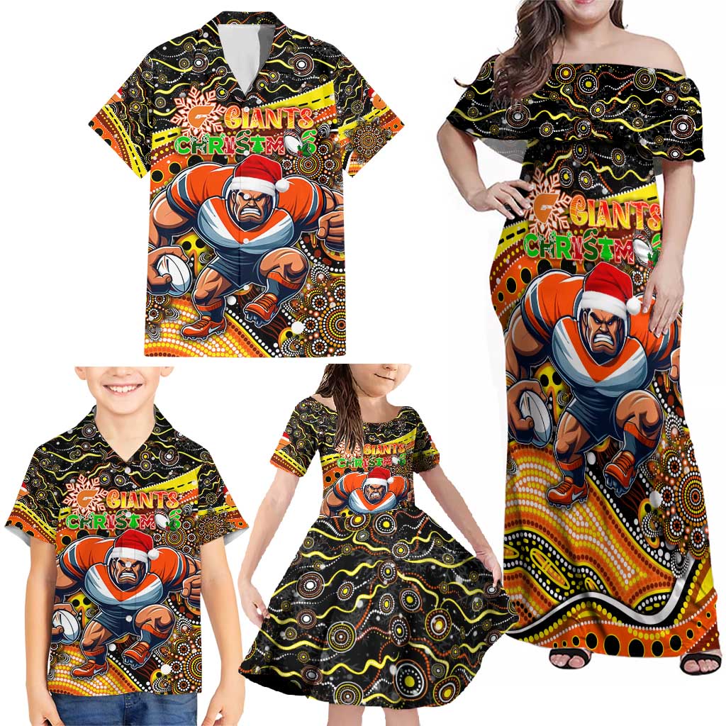 Merry Christmas AFL Giants Family Matching Off Shoulder Maxi Dress and Hawaiian Shirt Aboriginal Santa Football Mascot