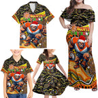 Merry Christmas AFL Giants Family Matching Off Shoulder Maxi Dress and Hawaiian Shirt Aboriginal Santa Football Mascot