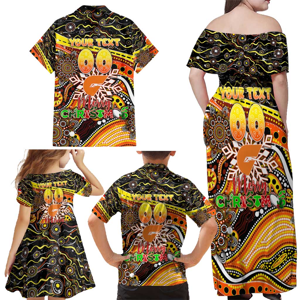 Merry Christmas AFL Giants Family Matching Off Shoulder Maxi Dress and Hawaiian Shirt Aboriginal Santa Football Mascot