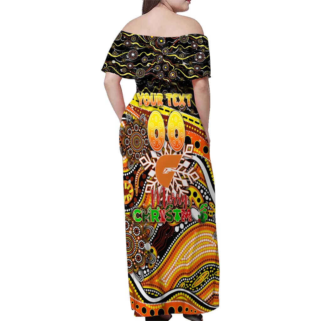 Merry Christmas AFL Giants Family Matching Off Shoulder Maxi Dress and Hawaiian Shirt Aboriginal Santa Football Mascot
