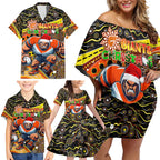 Merry Christmas AFL Giants Family Matching Off Shoulder Short Dress and Hawaiian Shirt Aboriginal Santa Football Mascot