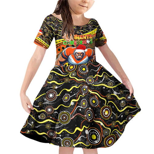 Merry Christmas AFL Giants Family Matching Off Shoulder Short Dress and Hawaiian Shirt Aboriginal Santa Football Mascot